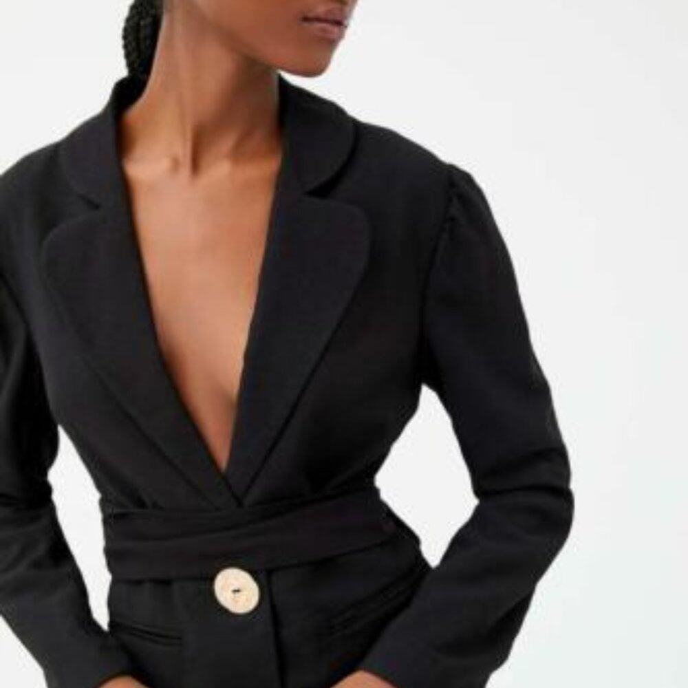 NWT $250 Keepsake Women's Black Bright Night Belted Blazer One Button Size 4